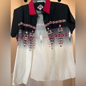 Vintage Cumberland Outfitters Black and White Button Down Shirt with Red Collar